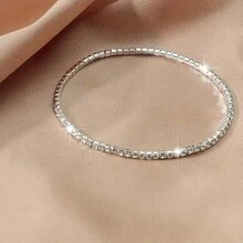 1pc Women's Rhinestone Tennis Chain Elastic Bracelet, Minimalist Casual Versatile, Suitable For Daily Wear, Date, Party And Casual Outfits - Multicolor - View 4