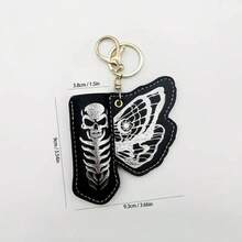 1PC New Dark Skeleton Lighter Leather Case Keychain, Vintage Butterfly Print PU Leather Protective Cover, Portable Bag Pendant Accessory, Smoking Accessory - 1PC - View 3