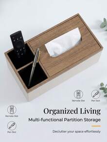 Multifunctional Desktop PU Leather Tissue Box, Striped Texture With Gold Trim, Durable And Easy To Clean, Living Room Dining Room Kitchen Tabletop Decor, Home Decor Enthusiasts, Apartment Living Essentials, Desktop Storage Accessories, Luxury Home Decor - Multicolor - View 5