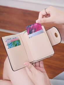 MIYIN Women's Fashion Button Design Small Wallet, Multi-Function Multi-Slot Tri-Fold Card Holder, Simple Cute Women's Coin Purse, Compact Portable Mini Wallet, Student Card Holder, Short Wallet, Cute Wallet Suitable For Women, Girls, Students - Multicolor - View 5