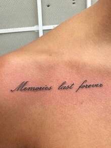 「Memories Last Forever」臨時紋身貼紙，優雅草寫字體名句，細線手寫風仿真紋身，防水持久極簡身體藝術，適合女性與男性，適用肩部、鎖骨、手臂 - 黑色 - 查看 3