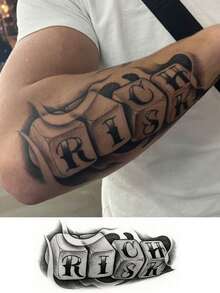 RICH RISK Dice Temporary Tattoos For Men Women Chicano Gothic Lettering Fake Tattoo Waterproof Long Lasting Water Transfer Streetwear Body Art Sticker For Arm Forearm Leg - Halloween - View 2