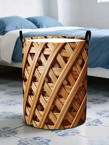 Bohemian Style Striped Collapsible Laundry Basket With Laundry Clips, Breathable Fabric Dirty Clothes Bin, Blanket Clips, Suitable For Bathroom And Bedroom, Home Storage And Organization Box - Multicolor - View 3