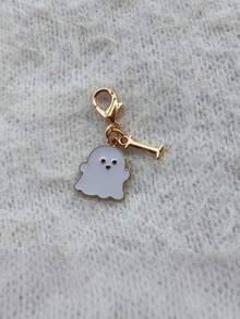 1Pc Mini Zinc Alloy Ghost Keychain, Cute Halloween Enamel Charm, White Ghost & Letter Pendant, Spooky Style, Bag Charm, Gift, Holiday Decor - Multicolor - View 15