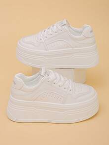 Women's Wedge Heel Thick Sole Casual Sneakers, All Season - White - View 6