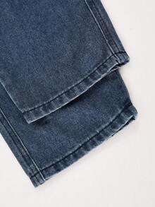 Boys' Cartoon Embroidered Straight Leg Jeans - Blue - View 6