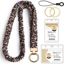 1 Set - Elastic Scrunchie Print Lanyard, Comfortable Soft Fabric Strap, Includes ID Badge Clip, Key Ring, Phone Strap, Suitable For Teachers, Students, Nurses, Outdoor Commute Versatile Accessory - C-multicolor - View 9