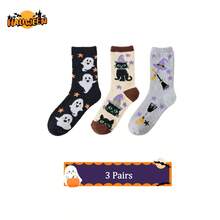 1/2/3 Pairs Of Plush Socks With Ghost And Bat Patterns, Cute And Fun Halloween Socks, Winter Women's Long Stockings And Pumpkin Socks For Couples - Multicolor - View 21