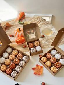 Mini Pumpkin Candles 4/9/16pcs Set, Autumn Thanksgiving Gift Set, Autumn Tabletop Decor, Halloween Party Favors, Home Decoration - Multicolor - View 7