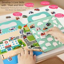 Portable Handheld Children's Jelly Sticker Book, Animal Space Transportation Dinosaur Multi-Theme, Reusable Bubble Stickers, Quiet Busy Sticker Book, Fun Scene DIY Game, Early Education, Improve Concentration, Suitable For Boys And Girls Aged 3+ Birthday Holiday Gift - Multicolor - View 4