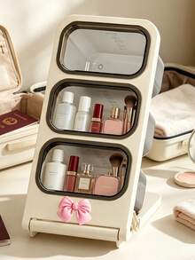Bowknot 3‑Tier Slanted Makeup Brush Holder, Dust‑Proof Large Capacity Desktop Cosmetic Organizer, Portable Travel Storage Box For Lipstick Pens Markers, Brushes Not Included,Suitable For Desk, Office, Craft Room - Multi-Functional Storage Box - Multicolor - View 4