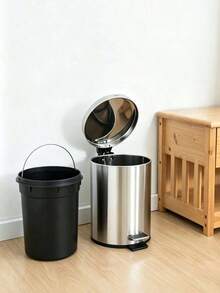 1pc Stainless Steel Pedal‑Operated Trash Can‑Comes With Removable Inner Bucket, Lidded Pedal Garbage Bin, Odor‑Resistant Trash Can, Stable Structure, Suitable For Kitchen, Bathroom, Bedroom And Office - Multiple Specifications - View 3