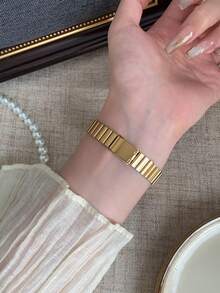女款白色錶盤金金色圓形石英手錶，時尚優雅設計，混合刻度，適合日常佩戴 - 金色 - 查看 6
