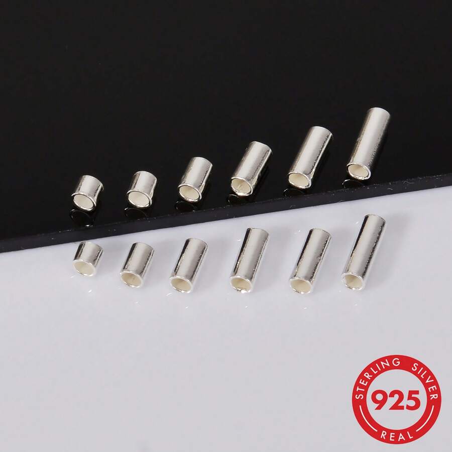 20pcs/Bag 925 Sterling Silver Round Short Tube Beads Spacer, Bracelet Necklace Making DIY Jewelry Accessories - Multicolor - View 1
