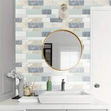 Self-Adhesive Decorative Kitchen Stickers, 2D Flat Mixed Color Asymmetrical Tile Pattern Wall Decals, Tile Stickers, Wall Decor Stickers, Tile Decorative Stickers, Suitable For Home Decor, Bathroom Decor, Bedroom Decor, Etc. - Multicolor - View 8