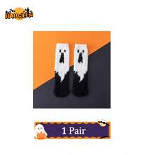 1/2/3 Pairs Of Plush Socks With Ghost And Bat Patterns, Cute And Fun Halloween Socks, Winter Women's Long Stockings And Pumpkin Socks For Couples - Multicolor - View 11