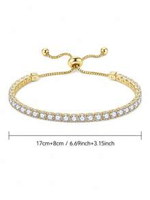 Camhanno Gold Tennis Bracelet Adjustable Pull Chain, Shiny Round Zirconia Bracelet, Women Dainty Wrist Jewelry Gift - Gold - View 8