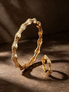 Letingsha Vintage Gold-Plated Hollow Fine Chain Lace Texture Gold Jewelry Set, Suitable For Party Bracelet And Ring Combination, Perfect For Engagement - Yellow Gold - View 1