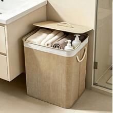 Woven Laundry Hamper With Lid, Laundry Basket, Storage Bin, Linen‑Lined Clothes Storage Basket With Rope Handles, Large‑Capacity Dirty Clothes Organizer Box, Suitable For Bedroom, Bathroom And Laundry Room - Khaki - View 8