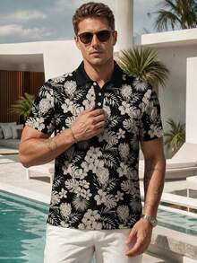 Men's Casual Business Floral Print Short Sleeve Polo Shirt - Multicolor - View 2