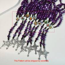 Handmade Purple 59-Bead Catholic Rosary Necklace With Cross Pendant, Women's Prayer Spiritual Accessory Necklace - Purple - View 4