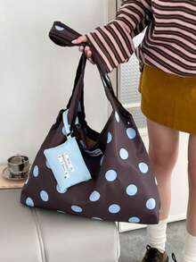 Korean Style Niche Design Colorblock Fashion Large Capacity Blue Polka Dot Versatile Handbag Shoulder Bag Tote Bag For Women - Coffee - View 6