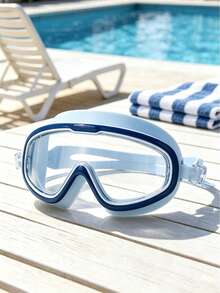 1pc Large Frame Swimming Goggles, One-Piece Silicone Earplug Design, High Definition Anti-Fog Lens, Effective UV Protection, Soft Silicone Seal Ring Waterproof And Leak-Proof, Adjustable Strap, Fits Face - Swimming Goggles - View 7