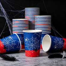 10/20/40pcs Red And Blue Spiderweb Party Cups, Suitable For Both Hot And Cold Drinks, Large 9-Ounce Capacity, Ideal For Birthday Parties, Spider-Themed Parties And Halloween Events - Red and Blue Spider Web - View 2