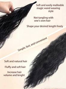Wave Curly Wrap Around Clip In Synthetic Fiber Hair Shaped Long Ponytail Extension Hair, Black Curly Natural Wavy Water Wave Extensions 16-34 Inch, Halloween - Multicolor - View 8