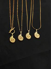 1 pieza Collar con colgante de concha de caracol minimalista de acero inoxidable chapado en oro, unisex, uso diario, uso en vacaciones, lujo de nicho, versátil - Amarillo Oro - Ver 4