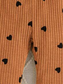3pcs/Set Baby Girl Heart Pattern Flared Leggings, 3-Color Combination, Knitted Blend Baby Girl Clothing Suitable For Spring, Summer, Autumn And Winter - Khaki - View 7