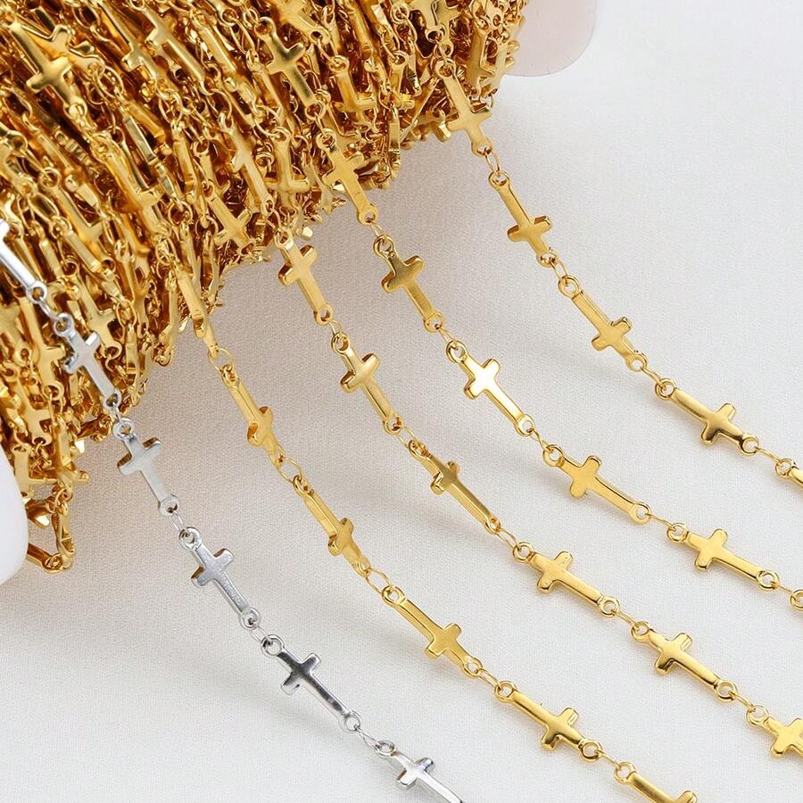 1m Fashion Cross Pendant Bead Chain For DIY Necklace Bracelet Making Accessories Gold DIY Chain Material