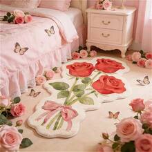 1pc Rose Flower Shaped Rug, Soft And Comfortable Bedroom Carpet, Washable Rug, Suitable For Front Door, Entryway, Hallway, Kitchen, Bedroom, Dorm, Dining Room, Skin-Friendly Rug, Living Room Carpet, Sofa Seat Rug, Area Rug, Creative Versatile Home Decor Rug, Large Living Room Rug, Bedroom Rug, Walk-In Closet Rug, Room Decor, Gift For Family And Friends - Multicolor - View 3