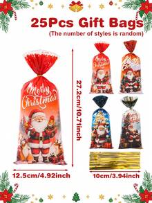 Christmas Gift Bags, Santa & Snowman Mixed Prints, Holiday Candy Treat Packaging Bags For Xmas Party - Christmas D - View 10