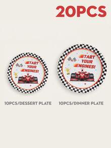 10pcs Racing Themed Disposable Dinner Plates, 7/9 Inch Party Tableware Set, Racecar Decor Disposable Paper Plates, Racing Decor & Checkered Birthday Party Plates And Napkins Set,Christmas - Multicolor - View 11