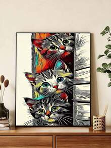 DIY Three Cute Cats Peeking (Frameless 8x12 / 16x20 Inches) Paint By Numbers Kit(Acrylic) Arts & Crafts For Adult Beginners, Home Wall Decor, And Creative Holiday Gifts For Cat Lovers Living Room - Sets - View 4