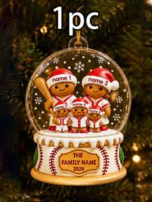 Custom Baseball Gingerbread Family Snow Globe Christmas Ornament, Personalized 2-5 Names Holiday Hanging Decor, Festive Winter Style, Customized Christmas Wall Decoration, Customizable Family Keepsake, Christmas Tree Decor, Holiday Gift, 2D Effect - Style D - View 10