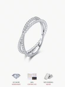 MODIAN D Color Moissanite Ring 925 Sterling Silver Double Band Beaded & Pave Setting Lab Diamond Finger Rings For Women Jewelry - Silver - View 1