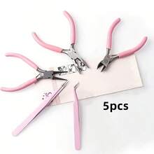 8pcs/5pcs/3pcs/2pcs DIY Advanced Tool Kit, 3 Types Of Pliers, 2 Powder Tweezers, 1 Random Color Cone, 1 Open Ring And 1 Measuring Tape, Can Be Selected Individually. Suitable For Beginners And Experts, Essential For Home - Pink - View 8