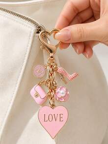 Pink Heart Bag Accessory, Letter Key Pendant, Cute Bag Accessory, Heart-Shaped Oil Droplet Keychain - Perfect Cosmetic Decoration Accessory Or Gift - Multicolor - View 5