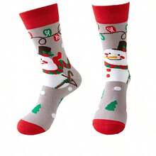 Men Women Christmas Crew Socks, Festive Red Long Holiday Socks, Plus Size Soft Casual Socks, Zhuji Made Warm Knit Socks, Daily Wear Christmas Gift Socks For Family Party Home Decoration - Multicolor - View 10