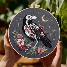 1/3pcs Embroidery Kit 15x15cm/5.9x5.9in - 20x20cm/7.9in Handmade DIY Cross Stitch Set, Gothic Dark Bird Pattern, Suitable For Adult Beginners, Includes Fabric, Instructions, Embroidery Hoop, Needle And Thread, Exquisite Gift, Home/Office Decor - Gothic Crow Design - View 4