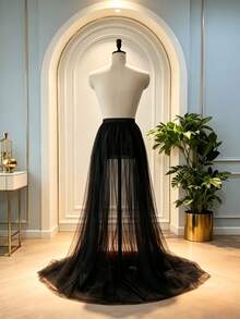 1 pc Rok Luar Tulle Lepas Pasang 150 cm 2/4 Lapis Gaya Gothic Fairycore dengan Bagian Depan Terbuka dan Ekor Panjang untuk Halloween, Cosplay, Pesta, Festival, dan Pemotretan - MultiWarna - View 4