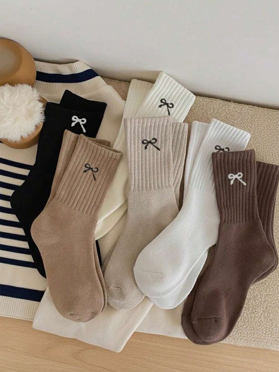 12/6 Women's All-Season Socks Set, Suitable For Autumn/Winter, Made Of Warm And Thick Fabric, Soft Material, Vintage Style, Suitable For Daily Casual Wear, Design Can Be Paired With Calf-Length Loop Design, Random Color Shipment.