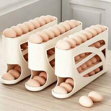 1pc/Automatic Sliding Design Refrigerator Stackable Egg Storage Rack, Large Capacity Maximizes Space Utilization, Transparent PP Material, Keeps Fresh And Saves Kitchen Storage Space - Multicolor - View 3