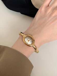 2pcs Women's Fashion Luxury Quartz Watch, Exquisite Oval Rhinestone Watch With Rhinestone Bracelet Jewelry Set, Suitable For Daily Wear, Holidays And Parties, Perfect Gift For Women - Gold - View 5