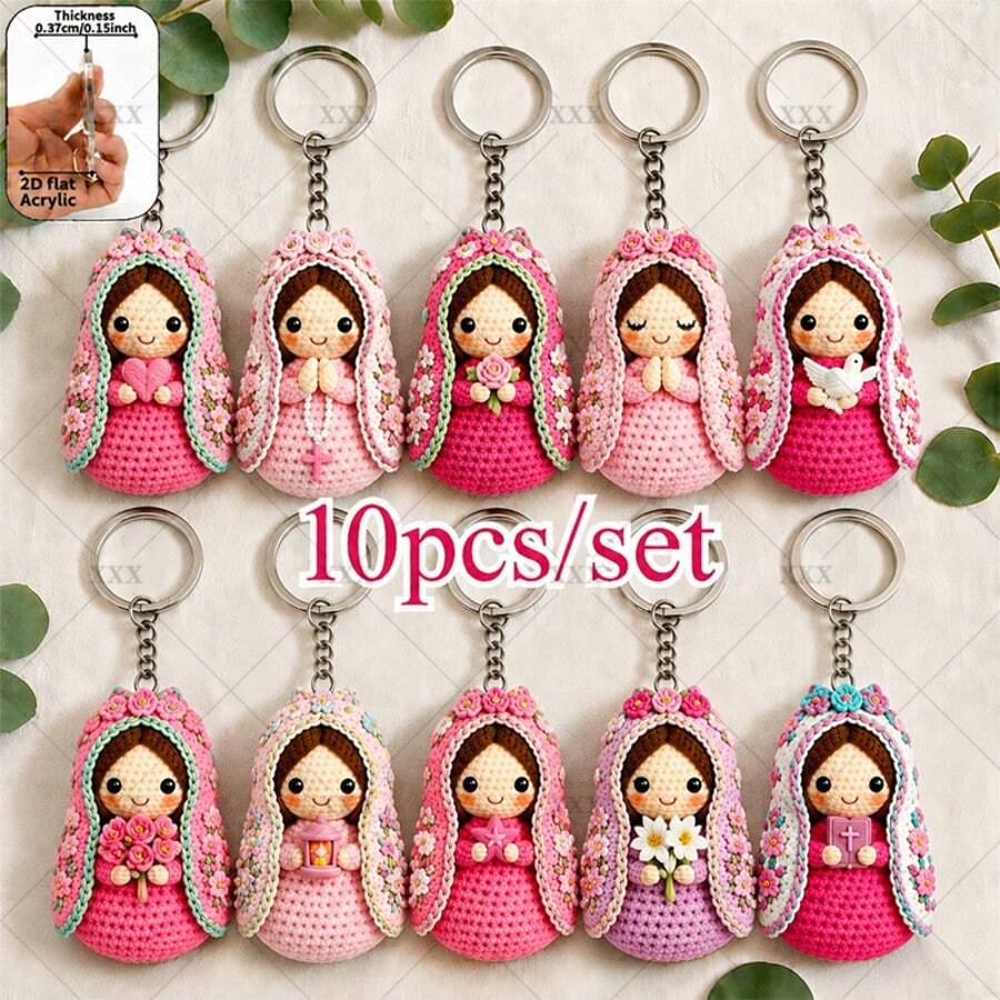 10pcs Keychain Set, Mary Backpack Charm, Unisex, Couple Charm, Commemorative Gift, Car Keychain, Blessing & Grace, Believer Gift, Daily Use, Holiday, Religious Souvenir, Ramadan, Party, Baptism, Wedding And Church Event