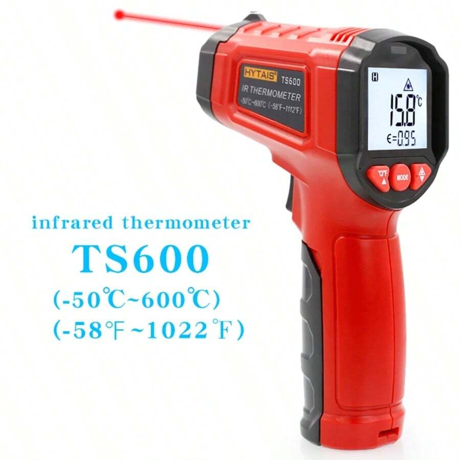 1pc Digital Infrared Thermometer Gun Non-Contact Laser Temperature Meter 12:1 Adjustable Emissivity High/Low Alarm MAX Lock °C/°F - Black - View 1