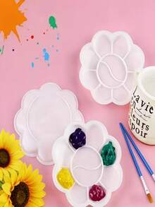 Set Kuas dan Palet Lukis 100 Buah (50 Kuas, 50 Palet) Ujung Datar & Bulat, Bulu Nilon untuk Seni di Kelas - Set Palet - View 5