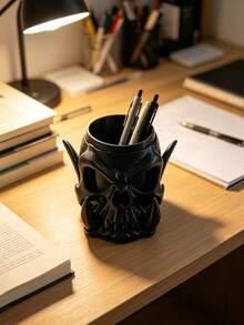 2pcs Personalized Fanged Skull Desktop Pen Holder 3D Printed Creative Decor Office Desk Stationery Storage Container - View 3